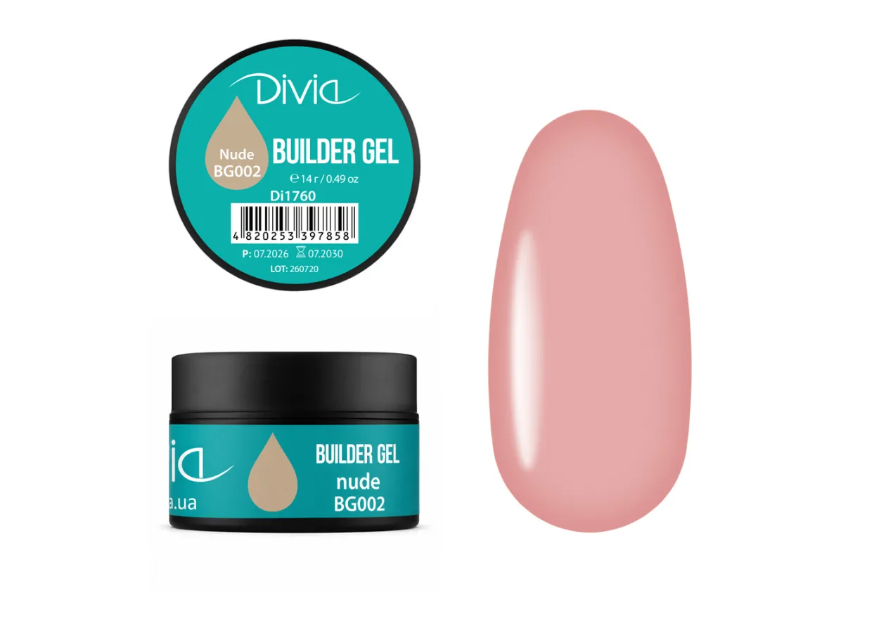 Гель для нарощування нігтів Divia Builder Gel BG002 Nude (нюдовий) Di1760 (14 г)