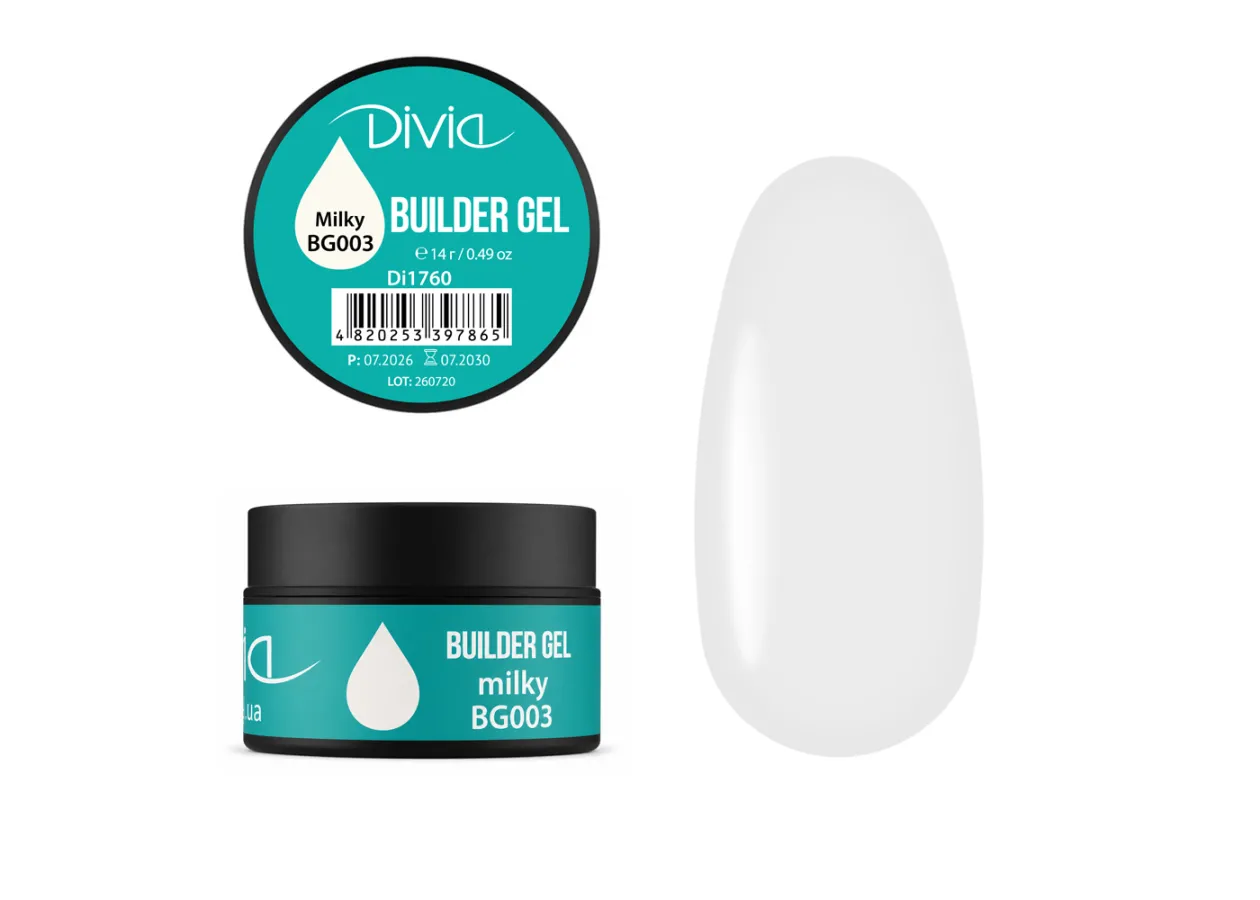Гель для нарощування нігтів Divia Builder Gel BG003 Milky (молочний) Di1760 (14 г)
