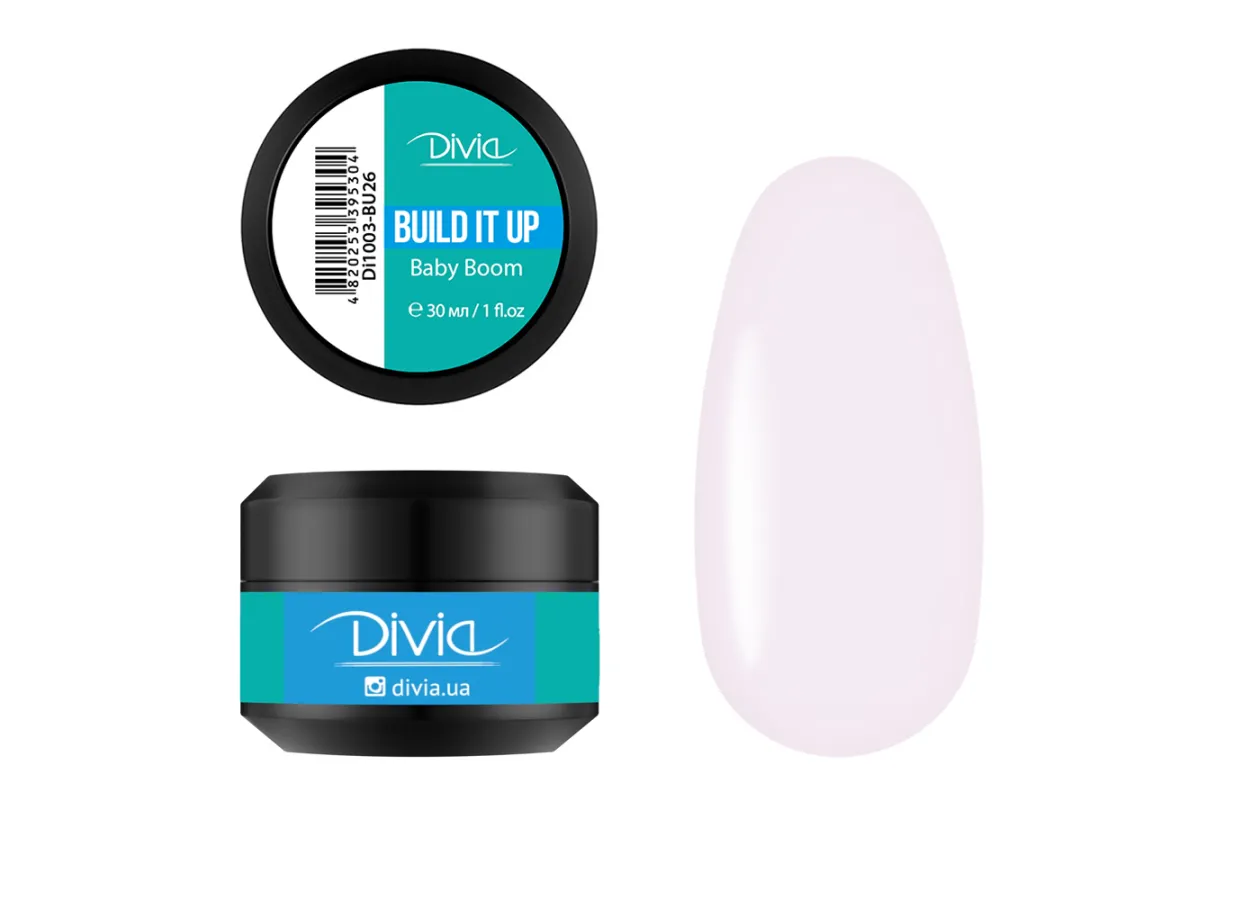 Гель для нарощування та укріплення нігтів Divia Build It Up Gel BU26 Baby Boom (вершково-рожевий) Di1003 (30 мл)