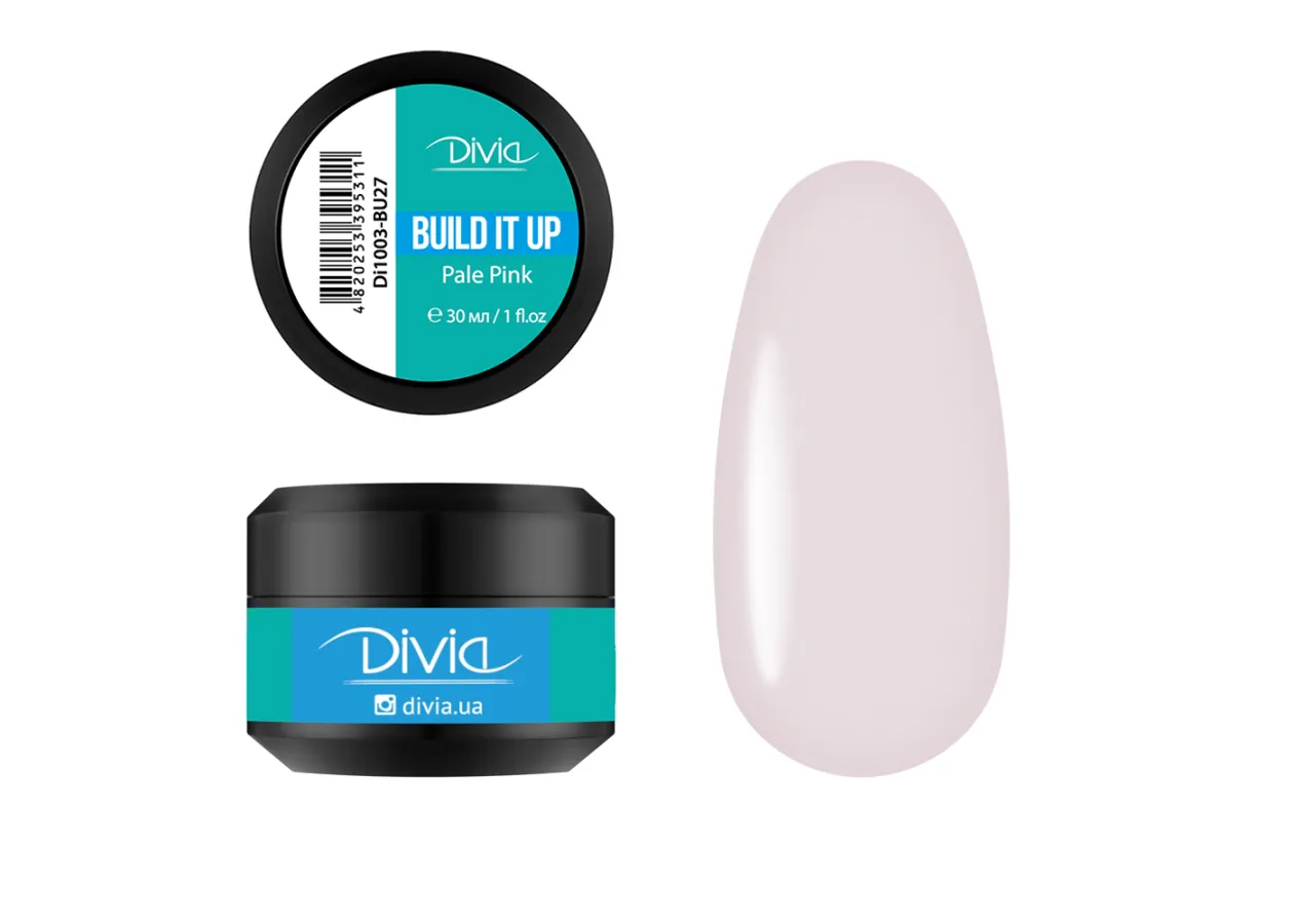 Гель для нарощування та укріплення нігтів Divia Build It Up Gel BU27 Pale Pink (пудрово-рожевий) Di1003 (30 мл)