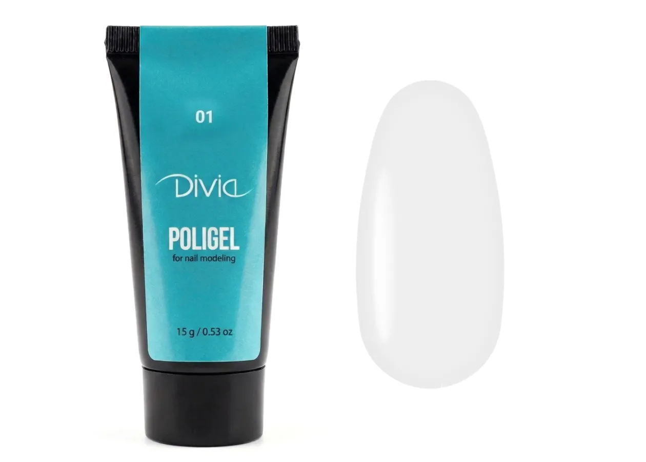 Полігель для нарощування нігтів Divia Polygel (001-Clear) Di909 (15 г)